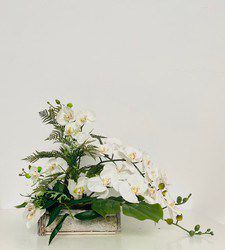 Centro de flores artificiales de orquideas blancas 52x65