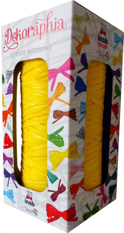 Bobina rafia sintetica con caja color amarillo limon 200m