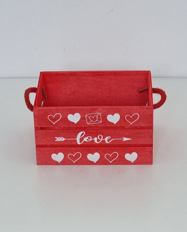 Caja madera 21x15x11cm color rojo serigrafia 2 lados "love"