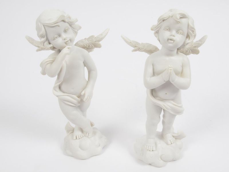Figura angel de resina color blanco alt 22cm