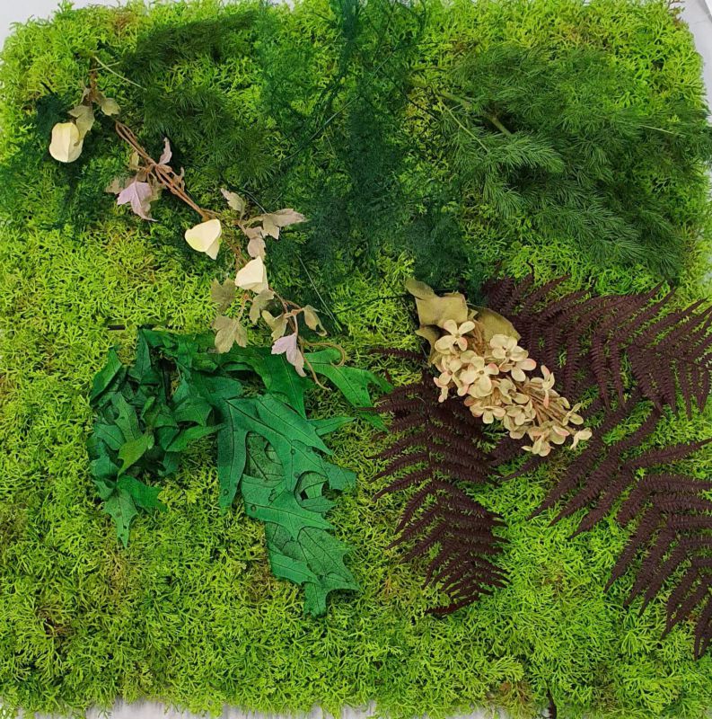 Placa jardin vertical de musgo sintético con preservados y flor artif