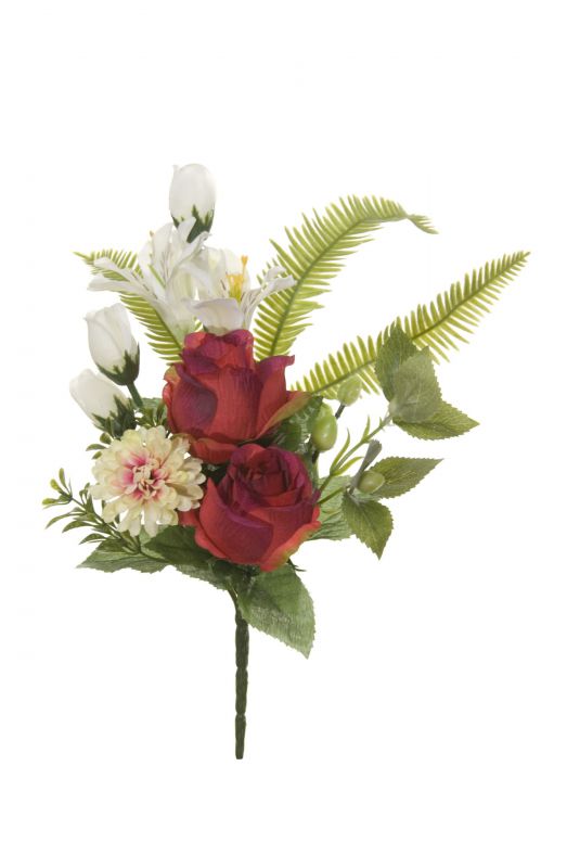 Piquet de rosa/alstroemeria alt 27cm color blanco/rojo