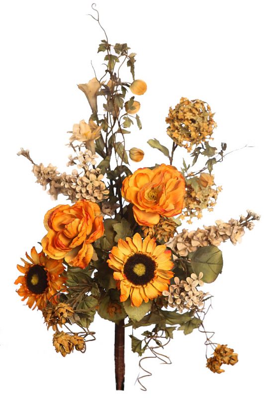 Ramo de rosas y girasol otoñal 60cm color naranja