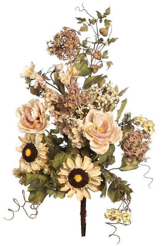 Ramo de rosas y girasol otoñal 60cm color beige