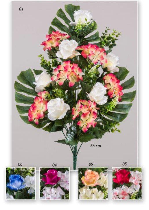 Ramo palma rosas hidrangeas x 18 66cm color fucsia
