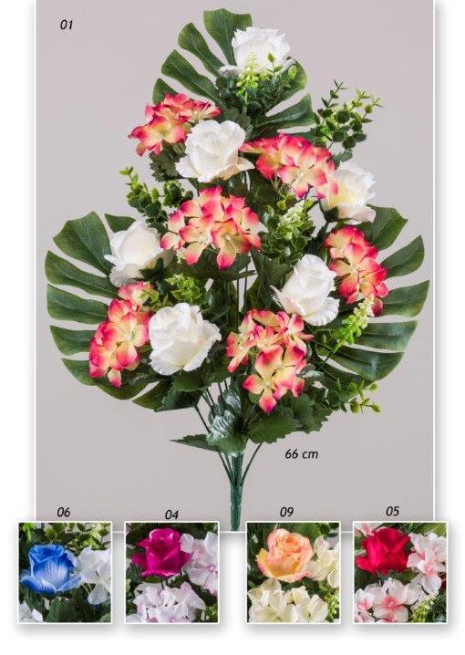 Ramo palma rosas hidrangeas x 18 66cm color crema