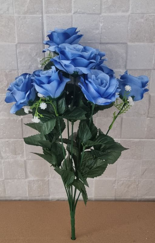 Ramo rosas x 9 45cm color azul
